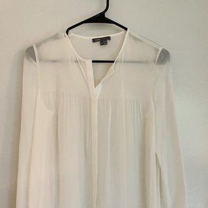 Vince Ivory Sheer Shirred Long-Sleeve Silk Blouse - Size 2